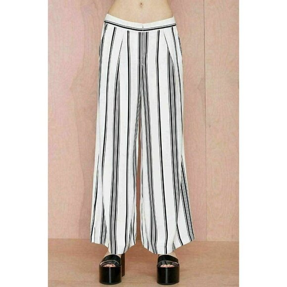Cameo Womens White Striped Real Talk Wide-Leg Pant - Picture 1 of 12